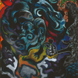 Mongolian Folktale (2008), acrylic and oil pastel on paper, 48"x75"